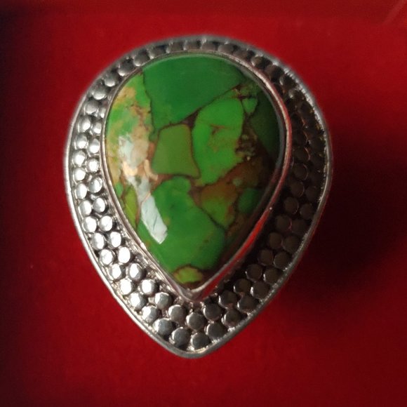 STERLING SILVER GREEN COPPER TURQUOISE RING - Picture 3 of 10